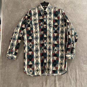 Vtg Western Eds West Signatures Aztec Western Shirt‎ L/S  Mens Size M Geometric